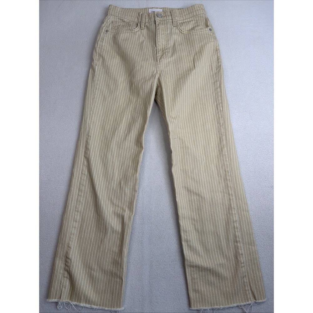 Frame Le Jane Striped Jean Crop Flare Sand Tan High Rise 28 Raw Cuff Preppy